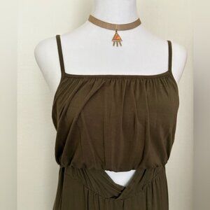 Ekouaer Dark Green Sleeveless Tank Cut Out Dress Size Small